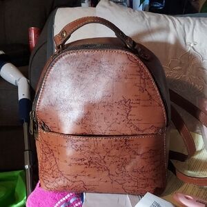 Patricia Nash Brown Leather Backpack with Map Design